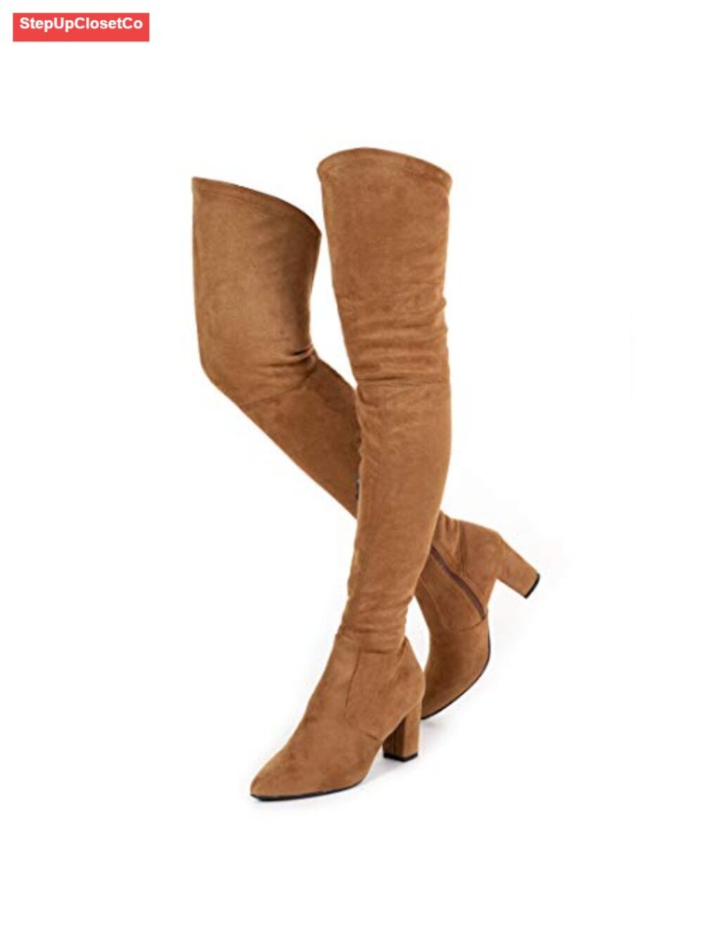 Over the Knee Boots Faux Suede Thigh High Block Heel Pointed Toe Winter